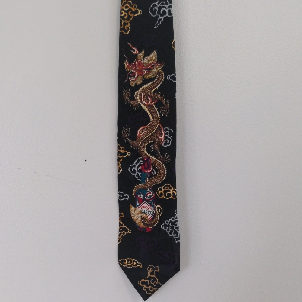 Vintage Tabasco Necktie Dragon Hot Sauce USA Silk 59" X 3.5" Rare